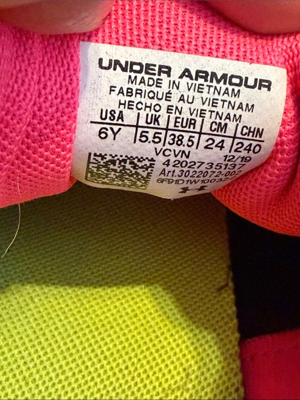 Under Armour Kids Black and Pink Athletic Sneakers
